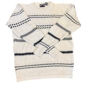 Vintage Gulf Traders Sweater Men’s Large – White & Black Striped Knit